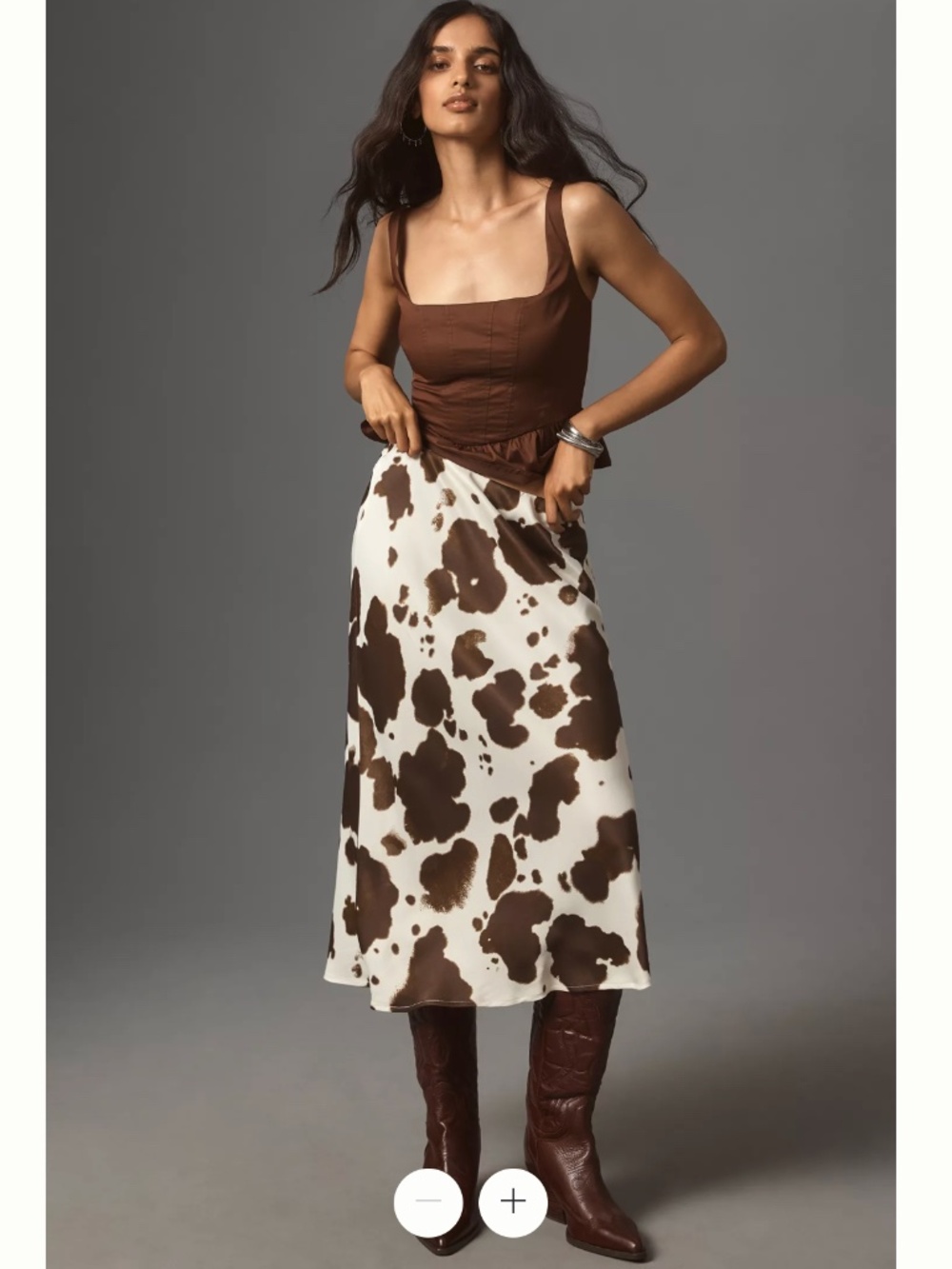 Anthropologie The Tilda Midi Slip Skirt Cow Print- size L